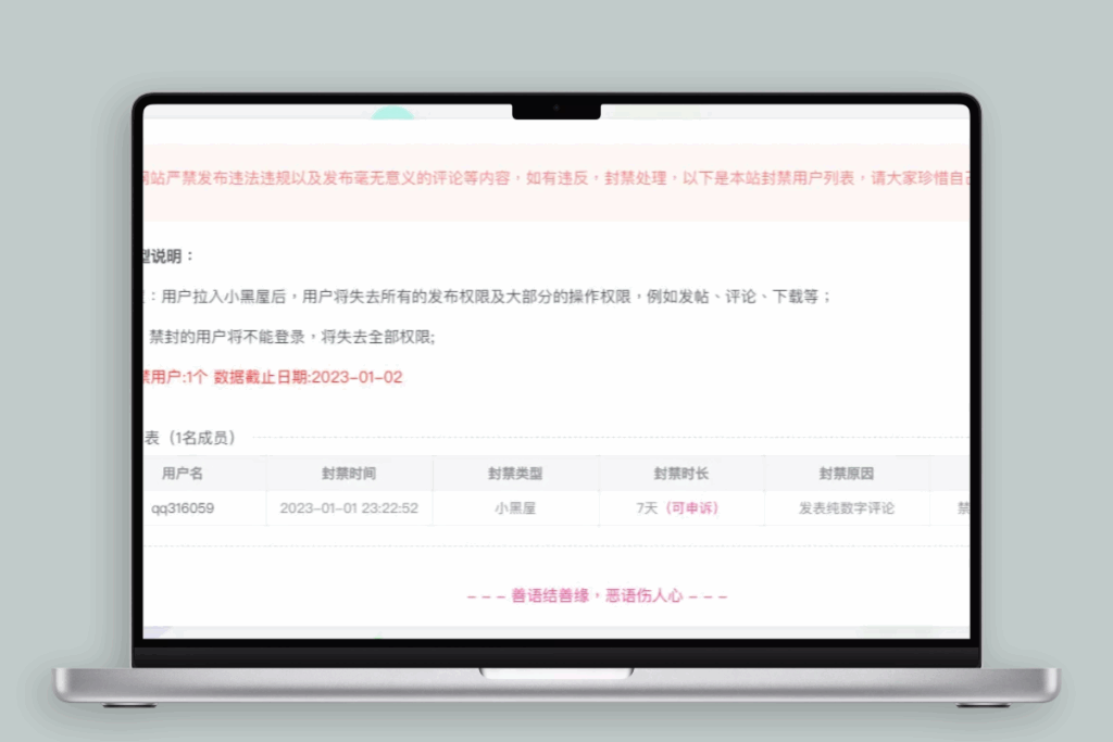Zibll主题禁封用户公示页面(php8.0修改版)插图 Zibll主题禁封用户公示页面(php8.0修改版)插图